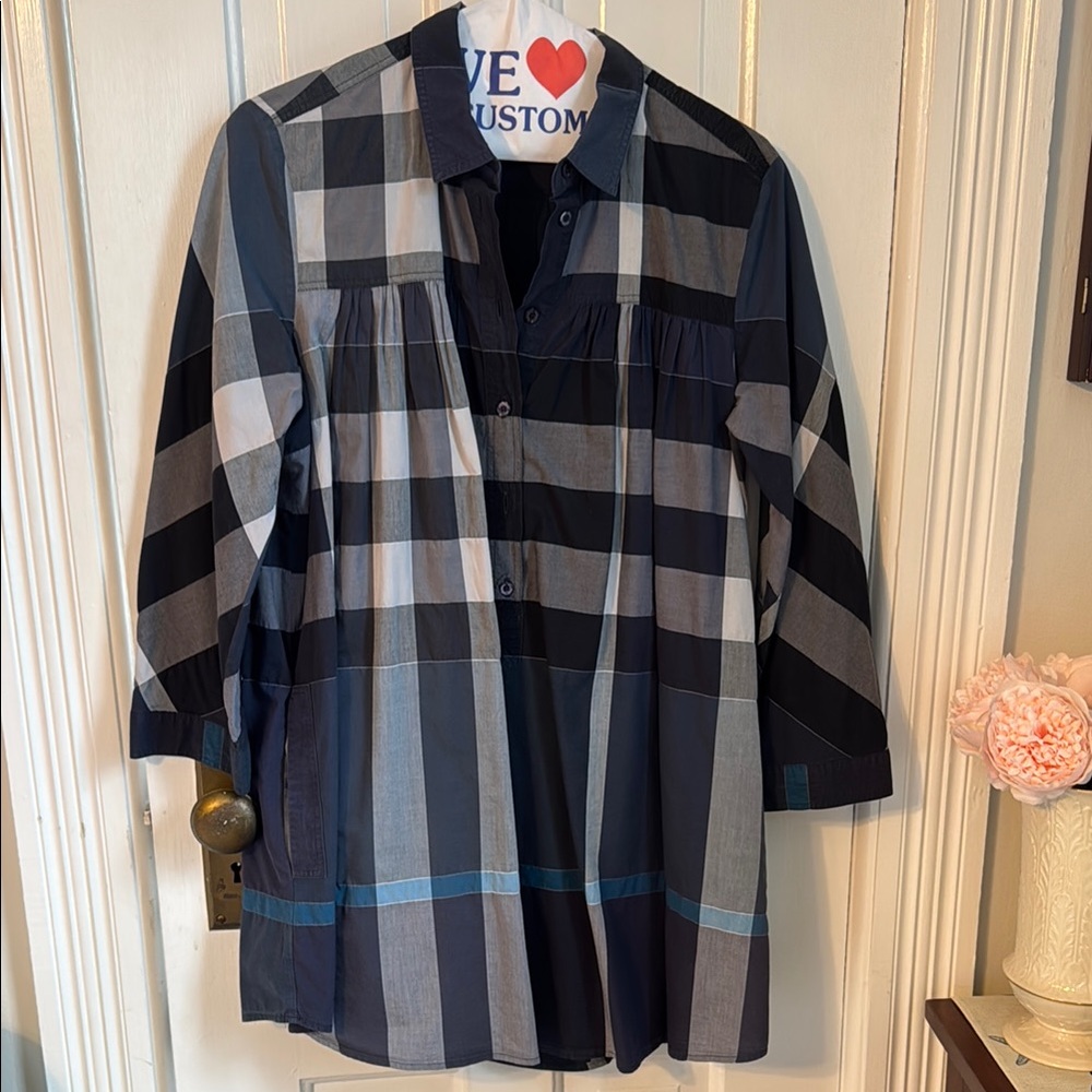 Burberry Gray and Blue Button Down Shirt